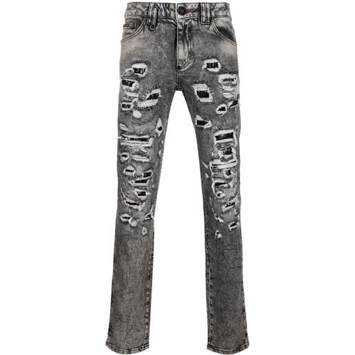 Philipp Plein jeans slim con effetto vissuto - grigio