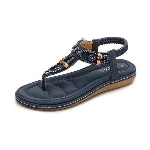 Zoerea donna estate sandali piatti casual t-strap strass bohemia infradito elegante comfort scarpe piatte spiaggia beige#1,40 eu