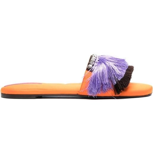 La DoubleJ sandali slides con dettaglio di frange - arancione
