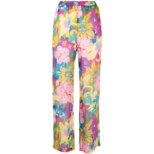 MSGM pantaloni dritti con stampa tropical semi trasparenti - rosa