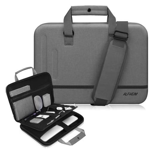 Alfheim 13-14/14,2 pollici borsa rigida per laptop con tracolla custodia protettiva impermeabile per laptop borsa a tracolla per laptop, compatibile con mac. Book pro a2442 (grigio)