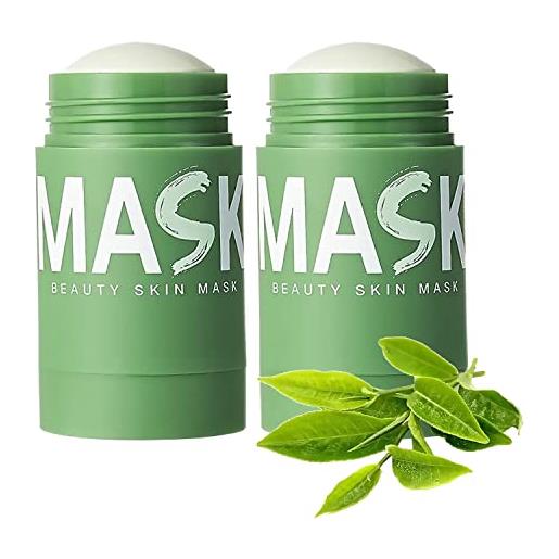 Nutrigrub 2 pezzi maschera verde maiaza, maschera per il viso in stick di argilla purificante al tè verde maiaza, pasta detergente per la pulizia profonda senza pori della pianta del tè verde