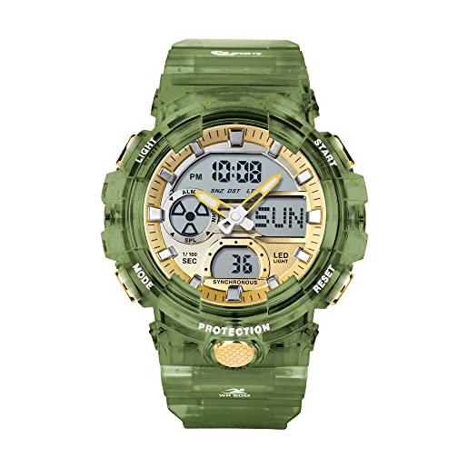 findtime orologi digitali uomo militare cronometro 50m impermeabile multifunzionale orologio conto alla rovescia modalità allarme dual time, verde, cinghia