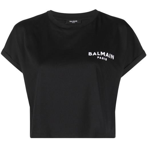 Balmain t-shirt crop con stampa - nero