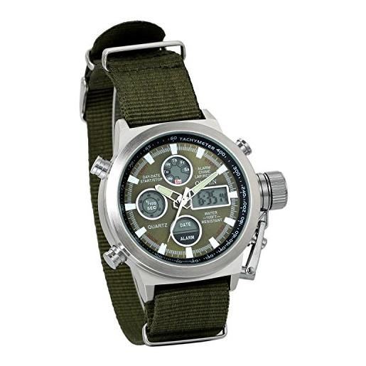 JewelryWe orologi sport militare noctilucente, movimento al quarzo giapponese, cinturino in nylon esterna impermeabile, orologi da uomo, verde