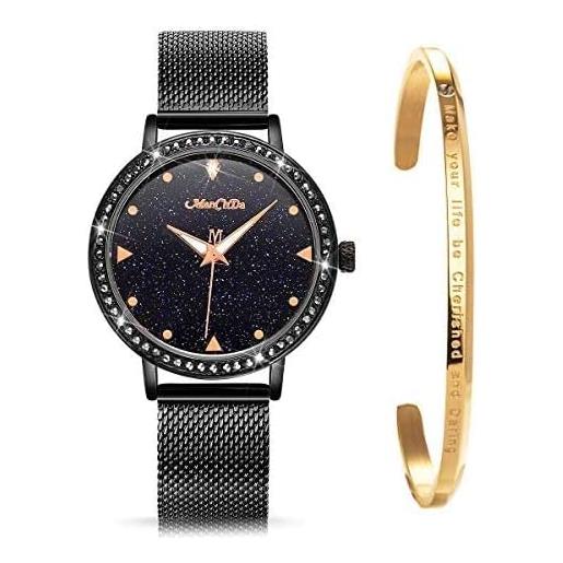 Orologio plastica effetto marmo oro e nero tondo cm ø30,5