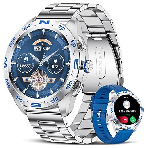 LIGE smartwatch uomo, 1.32'' touch schermo orologio con cardiofrequenzimetro/notifiche messaggi/chiamata vocale bluetooth/20 sportiv, impermeabile ip67 smartwatch per android ios, blu argento