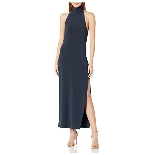 Norma Kamali halter turtle side slit gown vestito da cocktail, stagno, m donna