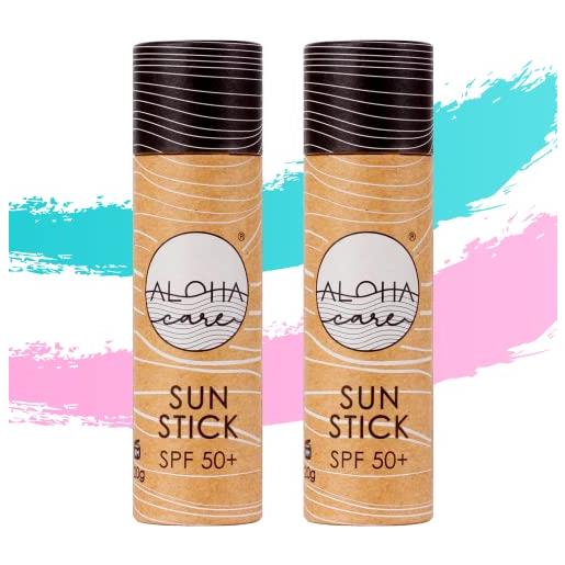 Aloha Care aloha sun stick spf 50+ | crema (stick) solare viso minerale colorata per il surf | tubo di carta ecologico (2-pack (acquamarina + pink))