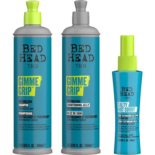 TIGI kit bed head gimme grip shampoo 400ml + conditioner 400ml + salty not sorry 100ml