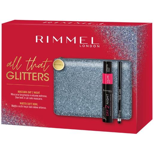Rimmel kit all that glitters mascara 2in1 9,5ml + matita occhi kajal 1,2g + pochette Rimmel