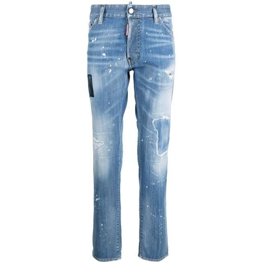 Dsquared2 jeans dritti a vita media con effetto vissuto - blu