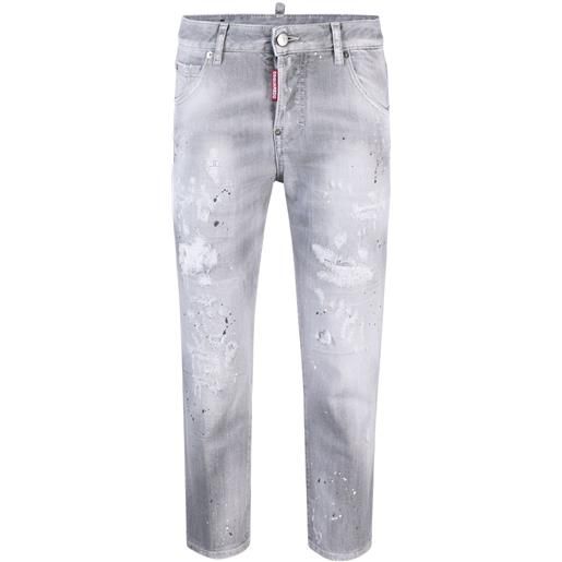 Dsquared2 jeans crop con effetto vissuto - grigio
