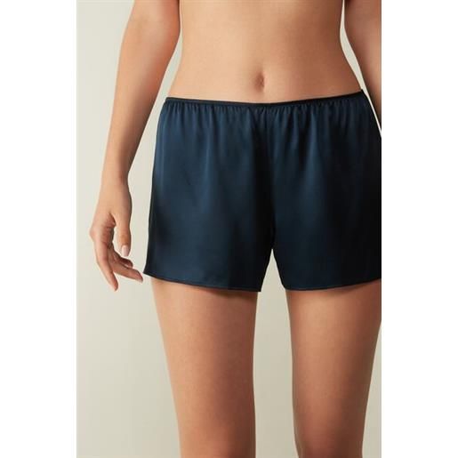 Intimissimi pantaloncino liscio in raso di seta blu