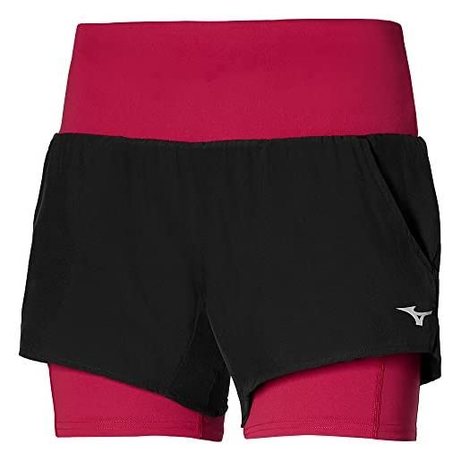 Mizuno - pantaloncini corti da donna, 2 in 1, 4,5, donna, pantaloncini, j2gb1704, nero/rosso persiano, l corto