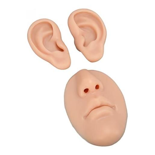 FILFEEL il kit per modelli di orecchie in silicone include 1 modello di naso e bocca e 1 paio di modelli di orecchie, strumento didattico per display per esercitazioni di piercing (colore della pelle medio)