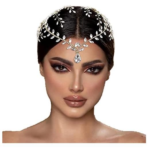 SunaOmni copricapo da sposa accessori per capelli copricapo da sposa per matrimonio fascia con strass fronte fascia copricapo accessori per capelli per la sposa, oro