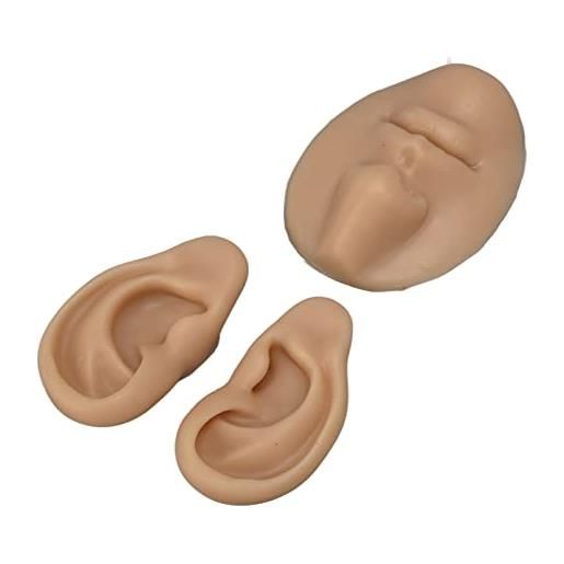 FILFEEL il kit per modelli di orecchie in silicone include 1 modello di naso e bocca e 1 paio di modelli di orecchie, strumento didattico per display per esercitazioni di piercing (colore della pelle scura)
