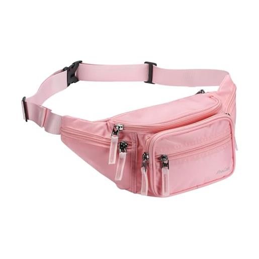 ProCase marsupio uomo con 6 tasche, marsupio sportivo fanny pack bag marsupi alla moda in nylon con cinturino regolabile e fibbia a sgancio rapido per corsa ciclismo escursione campeggio -grigio