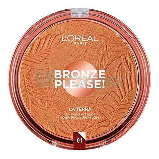 L'Oréal Paris joli bronze terra make up abbronzante viso in polvere, texture leggera, 01 portofino