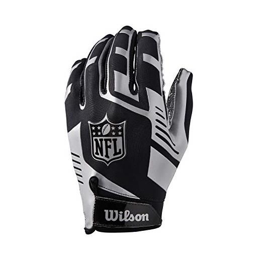Wilson nfl stretch fit receivers glove, wtf930700m guanti da ricevitore per football, taglia unica, nero/argento
