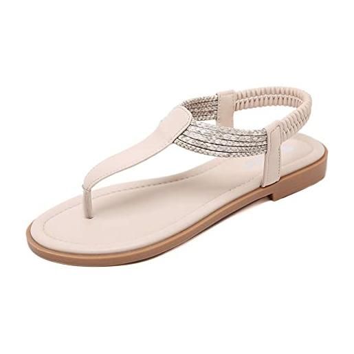 ZOEREA donna estate sandali piatti casual t-strap strass bohemia infradito elegante comfort scarpe piatte spiaggia nero#2,37 eu