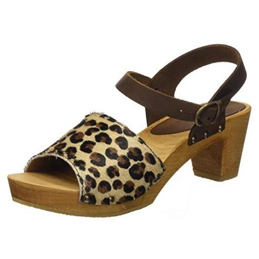 Sanita camilla | sandali originali fatti a mano | calzature in legno flessibili per donna | sandali con cinturino alla caviglia| marrone leopardo | 37 eu