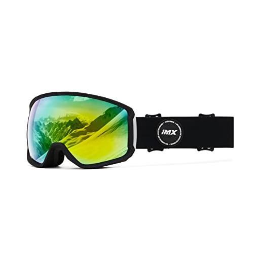 IMX RACING peak occhiali da sci snowboard spugna a tre strati dual. Lens antigraffio antiappannamento e rivestimento uv banda larga con stampa in silicone, nero opaco/nero grafico, taglia unica