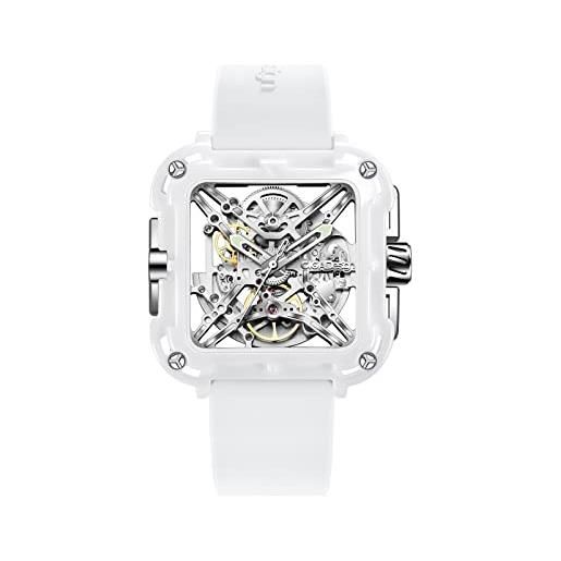 CIGA Design orologio automatico donna - x series machina suv orologio da polso in ceramica di moda con design scheletro, vetro zaffiro con confezione regalo e cinturino in silicone(bianco)