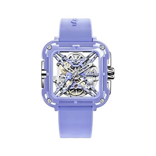 CIGA Design orologio automatico donna - x series machina suv orologio da polso in ceramica di moda con design scheletro, vetro zaffiro con confezione regalo e cinturino in silicone(viola)