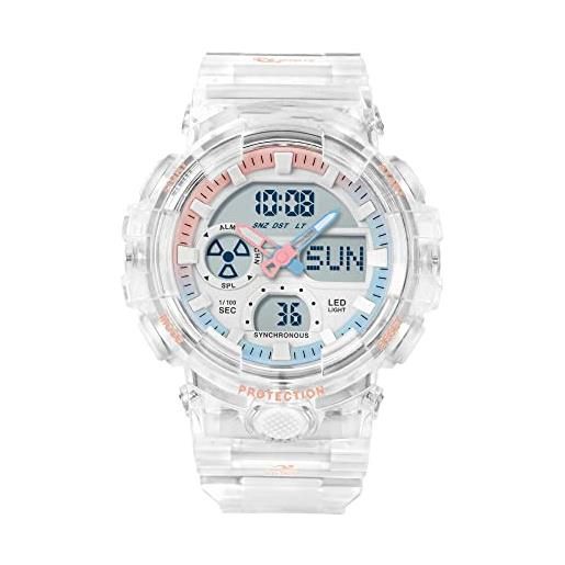 findtime orologi digitali uomo militare cronometro 50m impermeabile multifunzionale orologio conto alla rovescia modalità allarme dual time, bianco, bracciale