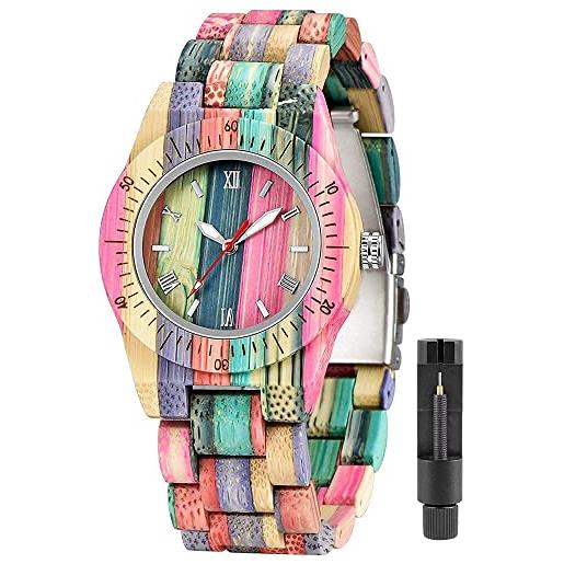 Tiong orologio analogico al quarzo a colori da donna in legno dal design classico
