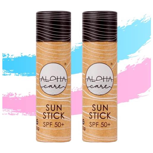 Aloha Care aloha sun stick spf 50+ | crema (stick) solare viso minerale colorata per il surf | tubo di carta ecologico (2-pack (blu + pink))
