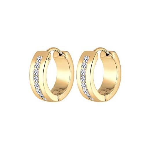 Elli, orecchini ad anello da donna in argento 925 dorato con zirconi dal taglio brillante, argento, colore: gold, cod. 0307532015