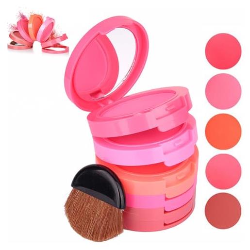 Holzsammlung 5 colori blush fard viso, palette viso blush professionali cosmetici trucco tavolozza blush con specchio