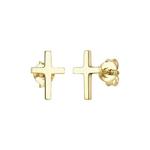 Elli premium orecchini donna motivo a croce elegante in oro giallo 375