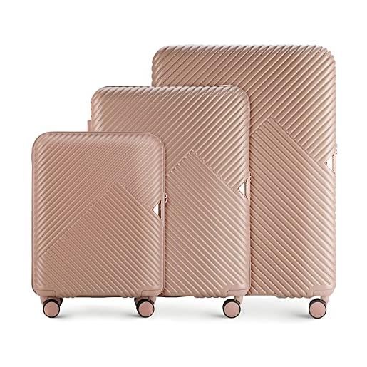 WITTCHEN valigia da viaggio bagaglio a mano valigia da cabina valigia rigida in policarbonato con 4 ruote girevoli serratura a combinazione maniglia telescopica gl style line set di 3 valigie rosa