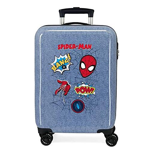 Marvel spiderman denim valigia da cabina blu 38 x 55 x 20 cm rigida abs chiusura a combinazione laterale 34 l 2 kg 4 ruote doppie set a mano
