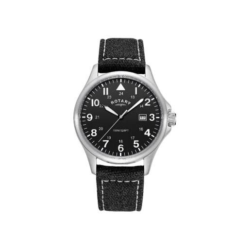 Rotary gs00473/19 - orologio da uomo con quadrante nero e cinturino in tela nera, cinturino