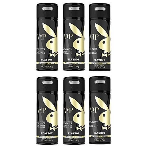 Playboy vip men deo body spray, confezione da 6 (6 x 150 ml)