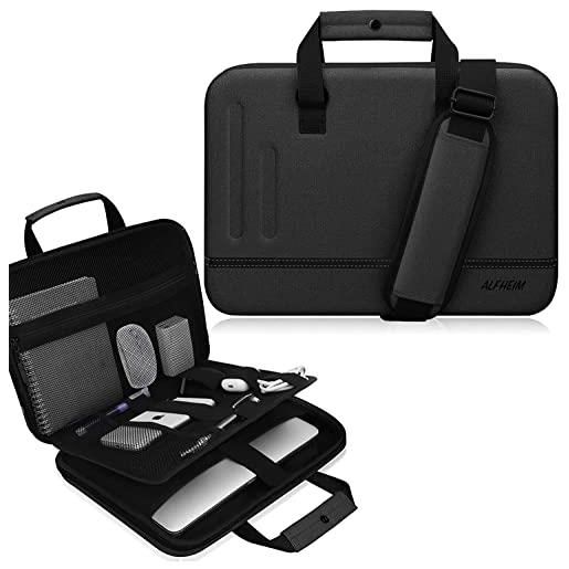 Alfheim 13-14/14,2 pollici borsa rigida per laptop con tracolla custodia protettiva impermeabile per laptop borsa a tracolla per laptop, compatibile con mac. Book pro a2442 (nero)