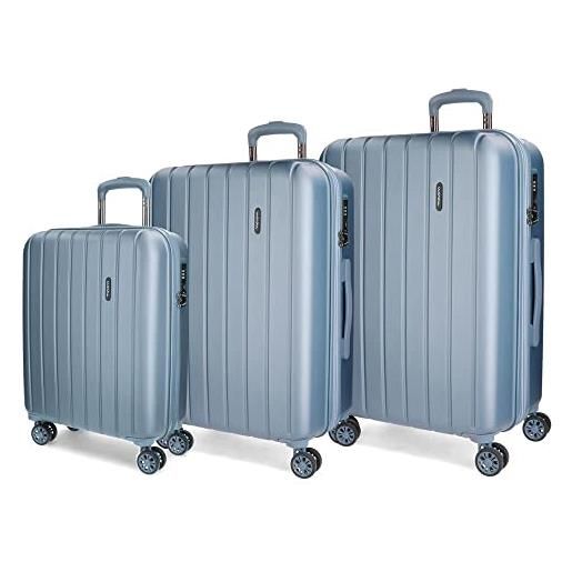 MOVOM wood set valigie azzurro 55/65/75 cms rigida abs chiusura tsa 220l 4 doppie ruote bagaglio a mano