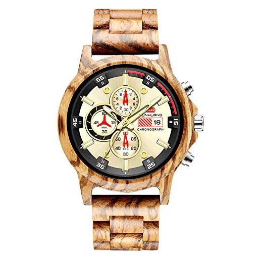 RORIOS orologio da uomo naturale orologio di legno analogico quarzo data cronografo orologio di artigianato fatto a mano uomo orologi da polso