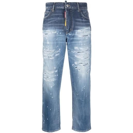 Dsquared2 jeans crop con applicazione - blu