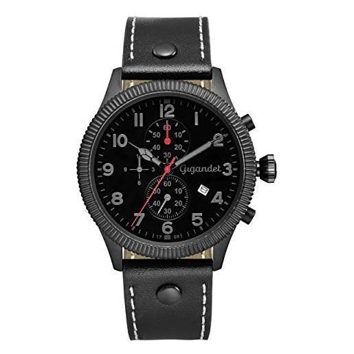 Gigandet orologio red baron v orologio in acciaio inossidabile cinturino in pelle nera g34-003