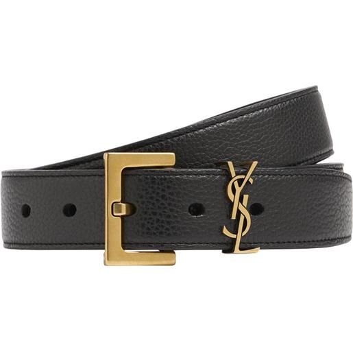 SAINT LAURENT cintura in pelle martellata con monogramma 3cm