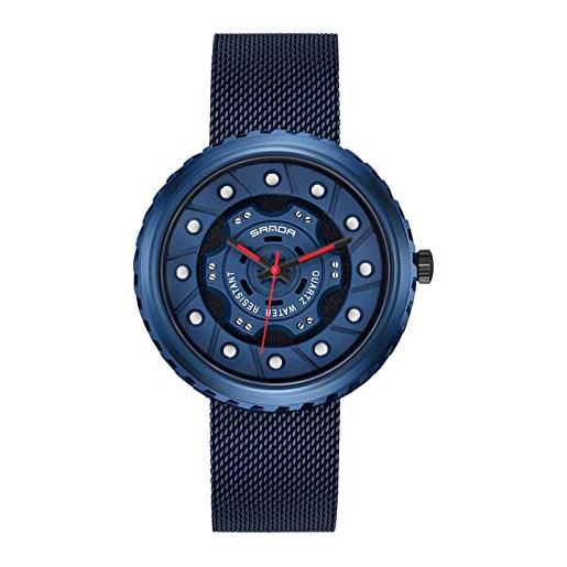 RORIOS moda orologio uomo orologio analogico al quarzo con cinturino in acciaio inox orologio impermeabile per uomo ruota per auto orologio da polso