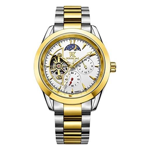 RORIOS moda orologio uomo luminoso orologio automatico meccanico orologio con cinturino in acciaio inossidabile scheletro orologio da polso