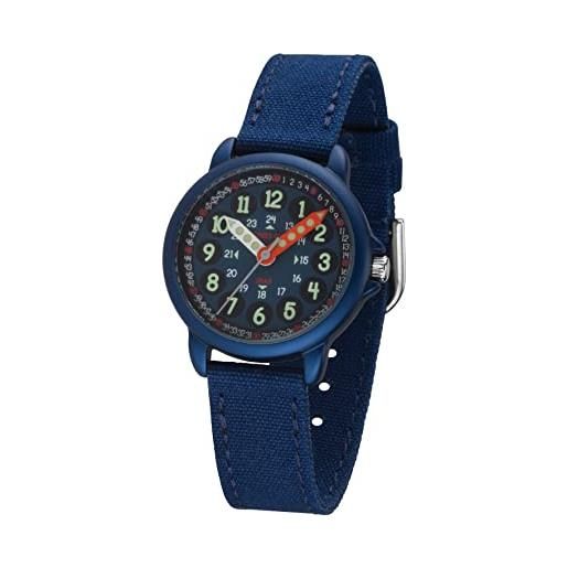 JACQUES FAREL orgt 1115 - orologio da polso per bambini, analogico, al quarzo, con cinturino in tessuto biologico, colore: blu scuro, blu, cinghia