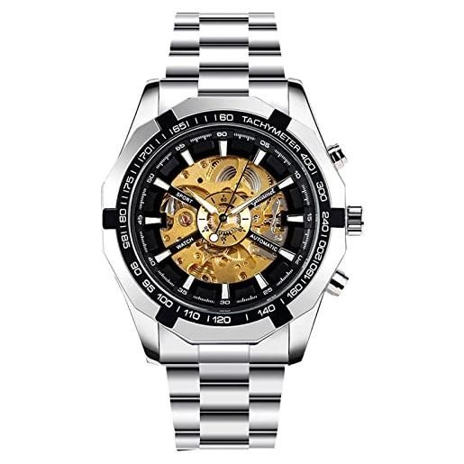 RORIOS orologio da uomo orologio da polso meccanico automatico luminoso orologio con cinturino in acciaio inox scheletro orologio